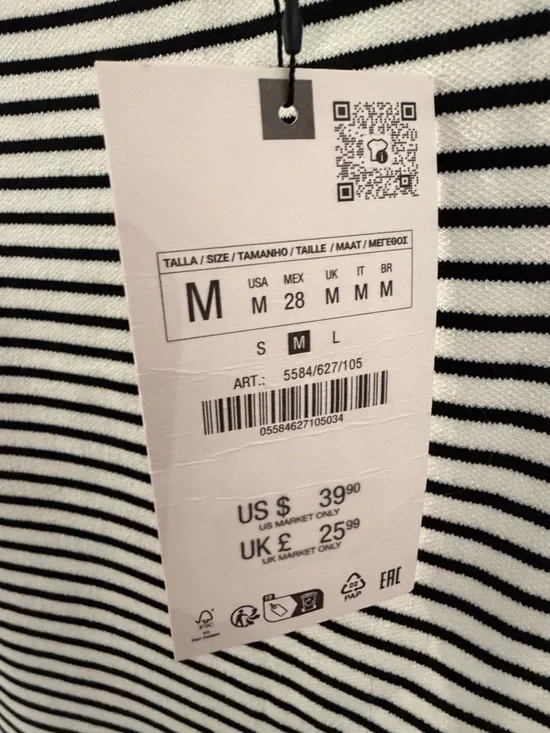 Zara NWT Striped Square-Neck Dress in Black and White Size Medium - Picture 4 of 5